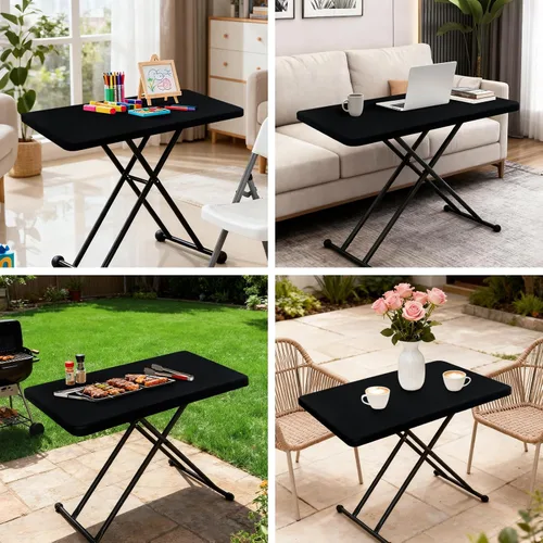 Miniatura 7 de NEWISHER Mantel rectangular ajustable de 20 x 30 pulgadas, mantel elástico para mesa de 2.5 pies, funda de mesa de elastano elástica negra, cubierta