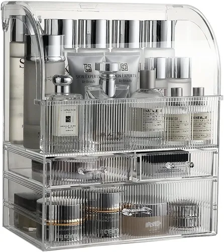 Miniatura 4 de MOOCHI Organizador de maquillaje profesional grande transparente para baño, con cajones, caja de almacenamiento/exhibición