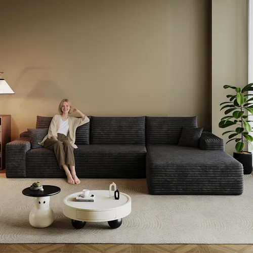 Miniatura 39 de Sofá modular en forma de L de 96 pulgadas con diván, moderno y cómodo sofá de pana para sala de estar, sofá de espuma viscoelástica, no requiere