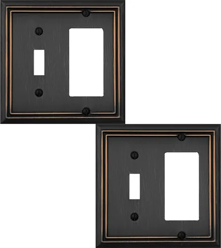 Miniatura 14 de OKAWYC Cubierta de Interruptor de Luz Doble Toggle/Decorador Individual Placa de Pared de Metal Adler, Paquete de 2 Bronce Envejecido 3 Gang