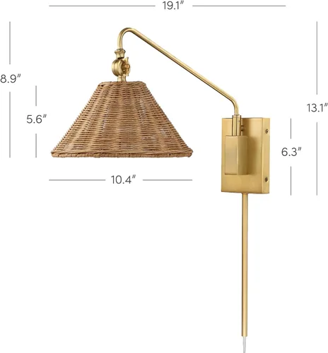 Miniatura 5 de Nathan James Celeste - Lámpara de pared de ratán, moderna lámpara de pared para casa de campo, lámpara de lectura para mesita de noche con pantalla