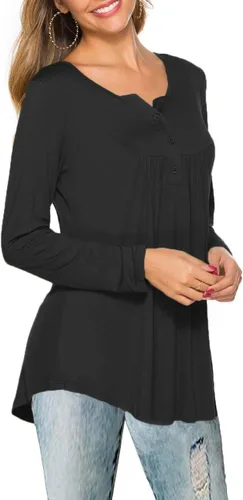 Miniatura 4 de Halife Blusa casual de manga larga con cuello en V para mujer, ajuste holgado, plisada