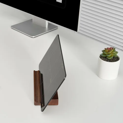 Miniatura 7 de Planificador semanal de cristal negro de escritorio, pizarra blanca de borrado en seco con soporte de madera desmontable, pequeño calendario