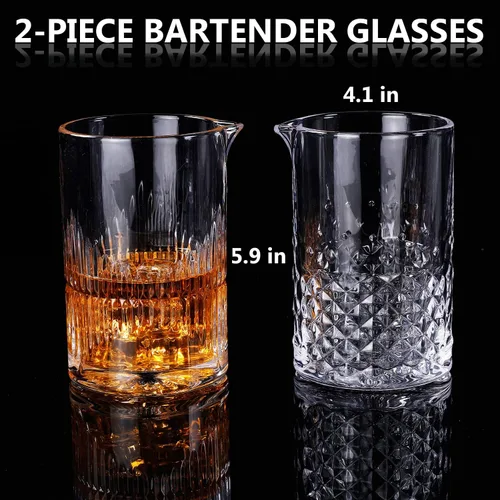 Miniatura 2 de 2 vasos de cóctel grabados con cristal de cristal, agitación de bebidas de 24 onzas, parte inferior gruesa y pesada, vasos mezcladores profesionales