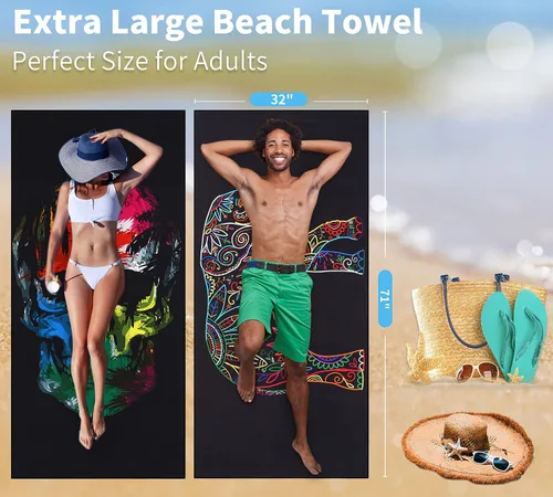 Miniatura 51 de Paquete de 2 toallas de playa ligeras y delgadas de gran tamaño de 71 x 32 pulgadas, toallas grandes de microfibra extra grandes sin arena