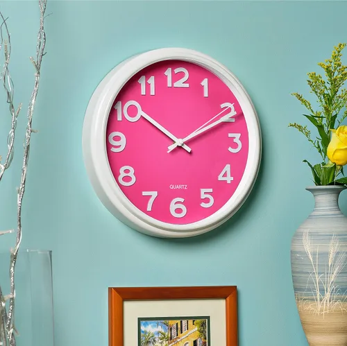 Miniatura 4 de Bernhard Products Reloj de pared rosa de 12.5 pulgadas, silencioso, sin tictac, moderno, elegante, reloj de cuarzo para el hogar, cocina, oficina