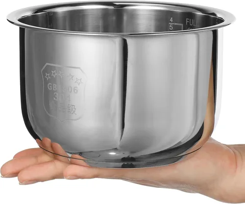 Miniatura 3 de Olla interna de olla a presión para olla arrocera de acero inoxidable para cocinar arroz de plata, recipiente de repuesto de 7.08 x 6.29 x 4.2