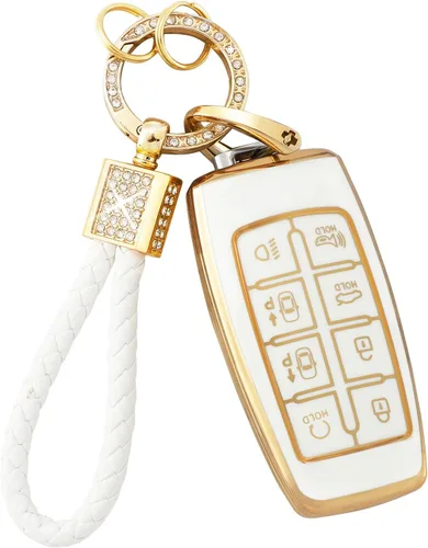 Miniatura 20 de PIFOOG Cubierta de llavero de TPU Llavero Bling Blanco Borde Oro Grande