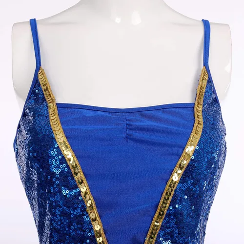 Miniatura 4 de ODASDO Vestido de baile con lentejuelas brillantes para mujer, con tirantes delgados, malla alta y baja, de tul lírica, moderno, contemporáneo