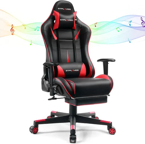 Miniatura 9 de GTPLAYER Silla de juegos con altavoces, sillas de videojuegos con reposapiés para adultos, silla reclinable ergonómica para computadora de PC