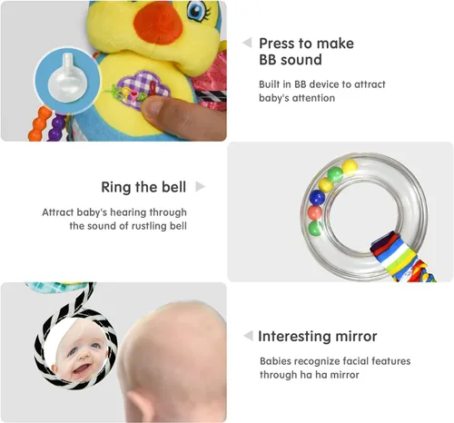 Miniatura 4 de Juguetes de sonajeros para bebés con mordedor, campana de cama para niños pequeños en cochecito, regalos para bebés de 3 meses o más (pájaro)