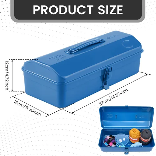 Miniatura 2 de Caja de almacenamiento de herramientas grande de metal con asa para taller, caja de herramientas portátil de 15 pulgadas con tapa, caja organizadora