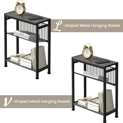 Miniatura 4 de Mesa auxiliar para espacio pequeño, mesa auxiliar estrecha de 3 niveles con soporte para revistas, mesita de noche delgada, mesa de sofá delgada Gris