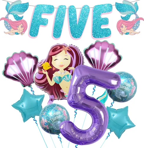Miniatura 12 de KatchOn Decoraciones de 7º cumpleaños de sirena grande – Paquete de 8 Globos de sirena y decoraciones de fiesta para niñas 7
