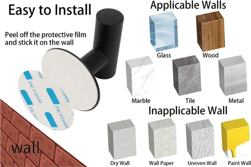 Miniatura 7 de TocTen Gancho para toalla de baño, gancho fuerte autoadhesivo para bata, SUS 304 acero inoxidable, se pega en la pared, gancho para abrigos/ropa sin