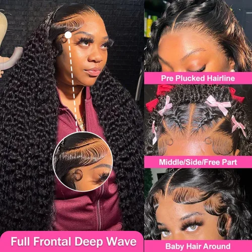 Miniatura 2 de Pelucas de cabello humano ondulado profundo con encaje frontal 13x6, densidad del 200%, pelucas de cabello humano con encaje frontal HD pre