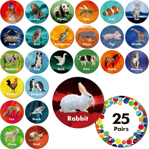 Miniatura 9 de Hebayy Juego de 36 pares de animales a juego, 72 tarjetas didácticas en español, 36 diseños, tarjetas de memoria, juguetes educativos de aprendizaje
