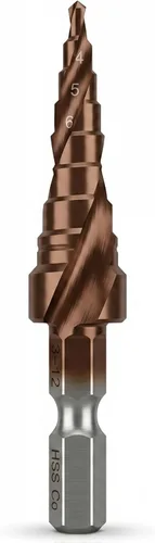 Broca escalonada de cobalto M35 de 0.118-0.472 in (9 escalones), 5% HSS Co de alta velocidad de acero de alta velocidad con vástago hexagonal de 1/4