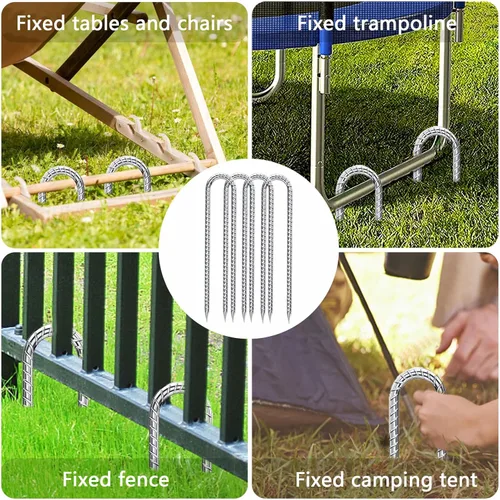 Miniatura 6 de Estacas de Varilla de Refuerzo de 12 Pulgadas Galvanizadas, Estacas para Trampolín con Gancho en U Paquete de 6 Anclajes de Suelo Estacas