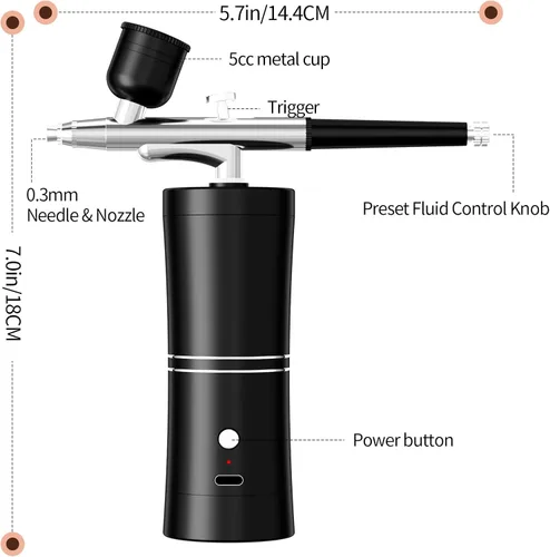 Miniatura 7 de Kit de aerógrafo con compresor, kit de cepillo de aire portátil con compresor de aire, aerógrafo para uñas, compresor de aerógrafo, máquina de Negro