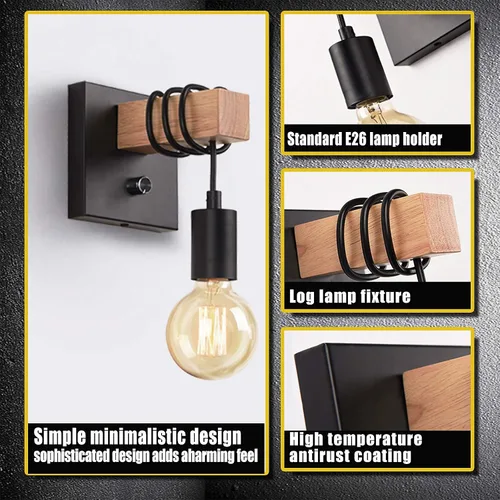 Miniatura 6 de Lightess Apliques de pared negros regulables, lámpara de pared Edison con interruptor de atenuación de encendido/apagado, lámpara de pared