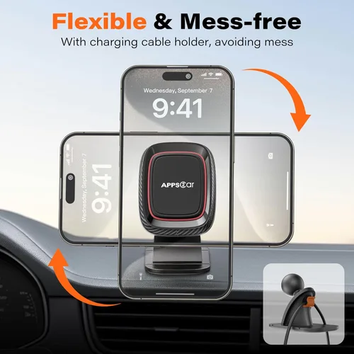 Miniatura 4 de APPS2Car Soporte magnético para teléfono para automóvil, soporte magnético para tablero de instrumentos, rotación de 360° con fuerte adhesivo VHB