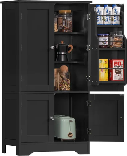 Miniatura 11 de TEENFON Armario de despensa de 43 pies de alto con 4 puertas, armario de cocina con 6 estantes de puerta, armario de almacenamiento-despensa