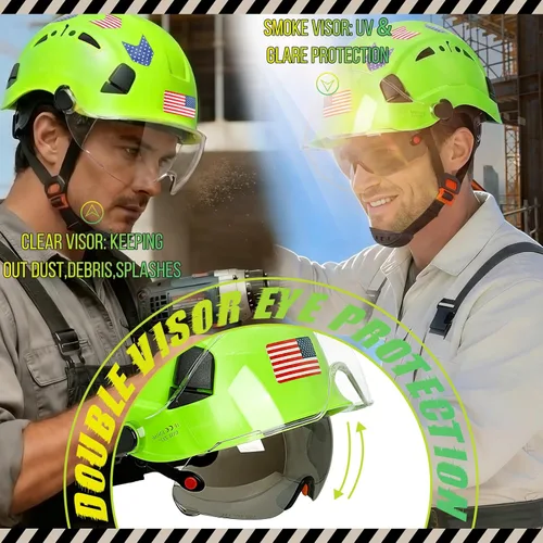 Miniatura 3 de Construction Hard Hats with Clear and Tinted Visor - OSHA Approved ANSI Z89.1 Dual Eye Protection Black Hard Hat with Chin Straps for Men Sombrero