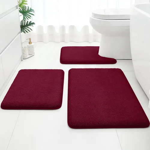 Miniatura 15 de HOMEIDEAS Juego de 3 alfombras de baño mejoradas, alfombras de baño de espuma viscoelástica ultra suaves, superabsorbentes, antideslizantes, Beige