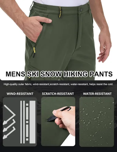 Miniatura 4 de MAGCOMSEN Pantalones de invierno para hombre, 5 bolsillos con cremallera, pantalones de esquí para nieve, con forro polar, resistentes al agua