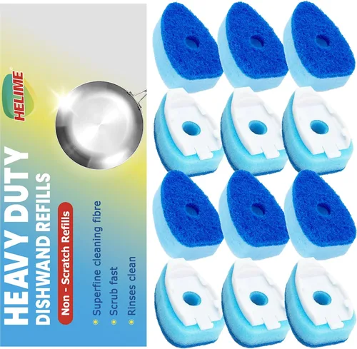 Miniatura 8 de Varita de cocina con recambios, varita para platos con cabezales de esponja de repuesto de mango, control de jabón antiarañazos, dispensador a