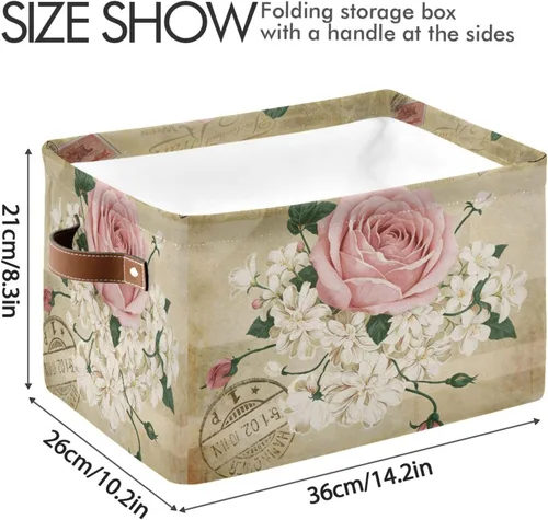 Miniatura 4 de ALAZA Shabby Chic - Caja de almacenamiento plegable con diseño floral de rosas, cestas organizadoras con asas para estantes, armario, sala de estar