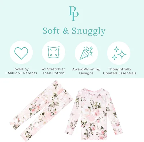 Miniatura 12 de Posh Peanut Pijamas para niñas, suaves, de viscosa de bambú para niños, pijamas a juego de manga larga para niñas