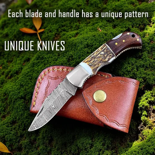Miniatura 4 de Cuchillo plegable de bolsillo de acero de Damasco personalizado, regalo personalizado para marido, papá, novio, regalos de padrinos de boda, regalos