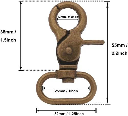 Miniatura 2 de BIKICOCO Gancho giratorio con cierre de pinza de langosta, clip de resorte, extremo ovalado de 1 pulgada, bronce - paquete de 10