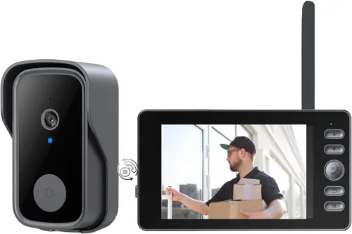 Miniatura 10 de TKMARS Timbre de puerta inalámbrico sin suscripción, activación bidireccional e intercomunicador, IPX65 impermeable, video 1080P, pantalla de 4.3