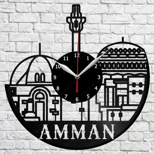 Amman - Reloj de pared de vinilo para decoración del hogar, hecho a mano, regalo de personalidad artística (tamaño: 12 pulgadas, color: negro)