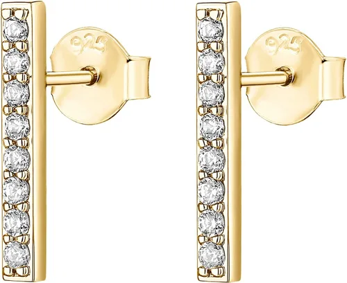 Miniatura 13 de PAVOI Aretes de plata de ley chapados en oro de 14 quilates, delicados aretes de mini barra Aretes de oro para mujer