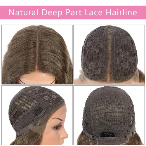 Miniatura 6 de Style Icon Pelucas de Encaje Frontal de 41" Largas Onduladas Sintéticas con Baby Hair Ombre Marrón Claro Estilo Bohemio Semi Atadas a Mano Densidad