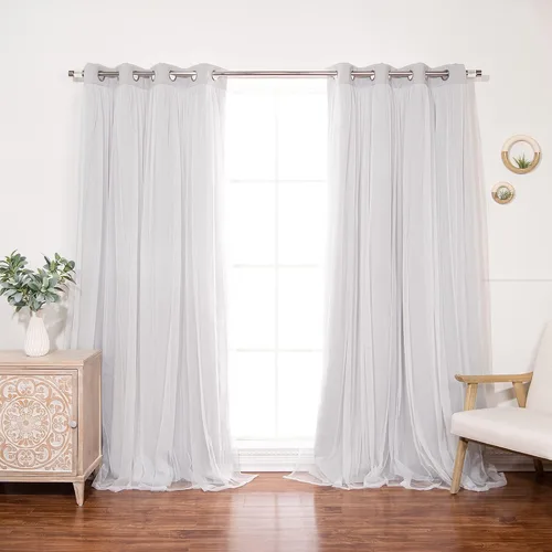 Miniatura 39 de Best Home Fashion Juego de 2 paneles de ventana de tul de encaje con aislamiento térmico y ojales de níquel de acero inoxidable para dormitorio