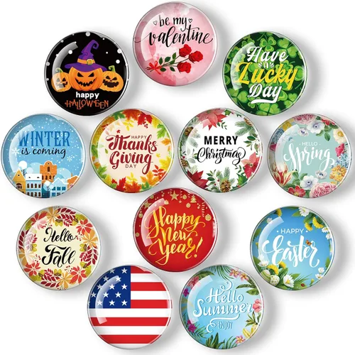 Juego de 12 imanes de vidrio para refrigerador, para el día de San Patricio, irlandés, Pascua, primavera, festival, nevera, decoración para el