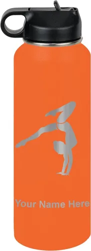Miniatura 39 de LaserGram Botella de agua personalizada, soporte de mano de gimnasta, acero inoxidable de doble pared aislada al vacío con popote superior, regalo