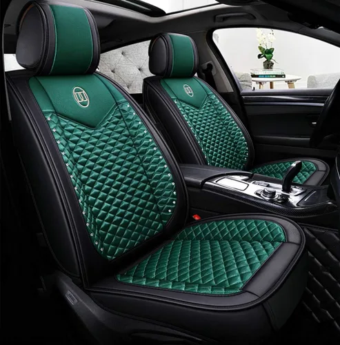 Miniatura 5 de Bling - Fundas de asiento de automóvil de seda y cuero retro con celosía, ajuste universal (negro básico)