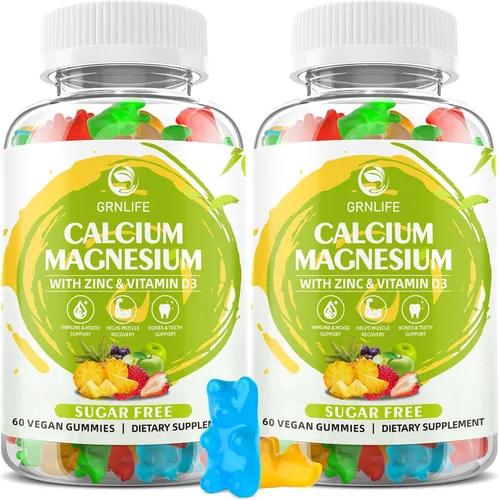Suplemento de calcio y magnesio y zinc con vitamina D3, gomitas de calcio sin azúcar para mujeres y hombres, gomitas de magnesio de alta potencia