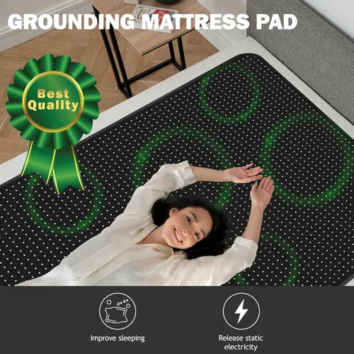 Alfombrilla de conexión a tierra para cama para un mejor sueño, energía bienestar, fibra de carbono y poliuretano con cable de conexión a tierra, 27