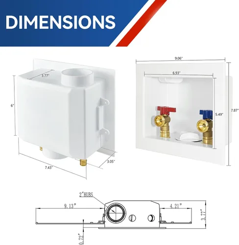 Miniatura 6 de Caja de salida para lavadora, conexión de entrada de rosca macho de 1/2 pulgada (Sweat MIP), conexión de rosca macho MHT de 3/4 pulgadas, caja PEX