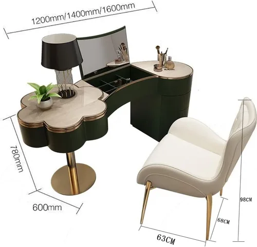 Mesa de maquillaje, tocador en forma de arco y armario de almacenamiento en uno, mesa de maquillaje simple lacada para dormitorio con tocadores de