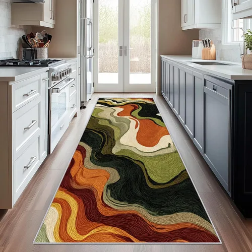 Miniatura 8 de Blue Fluid Line Runner Rug 2x4 Small - Hallway Runner Rug Ocean Wave Abstract Art Pattern, Non Slip, Washable, Blue Fluid Line Home Decor Carpet for