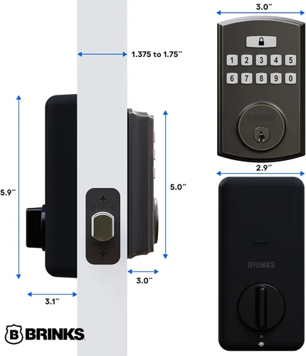 Miniatura 5 de BRINKS Cerradura de puerta de entrada sin llave, cerradura de puerta de teclado de alta seguridad, 50 códigos de usuario, función de bloqueo Bronce