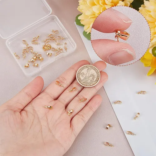 Miniatura 3 de Beebeecraft 1 caja de 40 pines de ojo, colgantes de clavija de latón chapado en oro de 18 quilates, con taza de perlas pequeñas de 0.453 in de largo